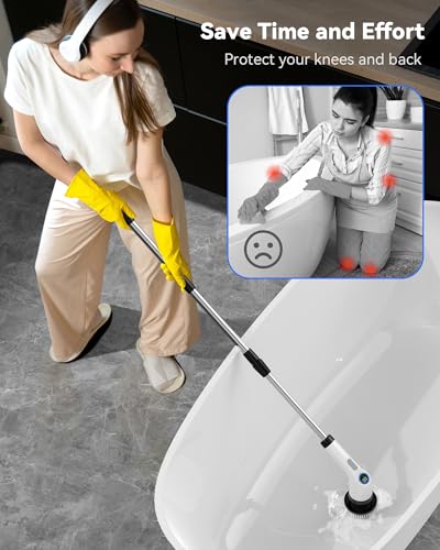 Punaflex A12 Shower Scrubber With Long Handle: Cordless Electric Spin Scrubber, Power Scrubber Brush thumb #2