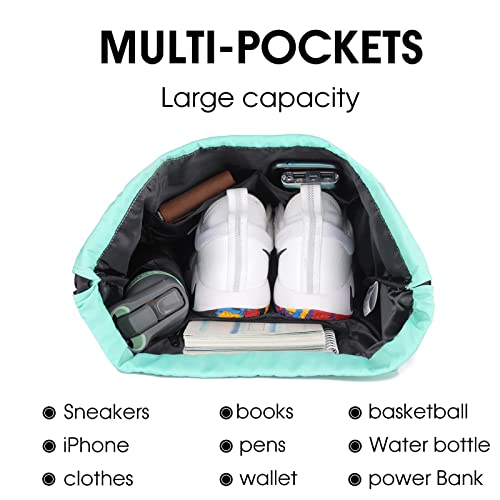 Drawstring Backpack String Bag Sackpack Cinch Water Resistant Nylon For Gym Shopping Sport Yoga By Wandf (Mint Green 6032) #TOP3