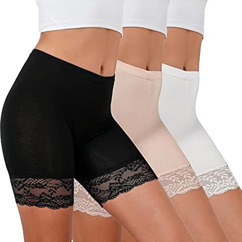Xnova Women Lace Anti Chafing Shorts Seamless Basic Long Brief High Waist Underwear Smooth Slip Long Leg Safetypants Knickers Yoga Cycling Ladies Boxer Shorts Under Dresse Multipack(3-Multi,XXL) Cover
