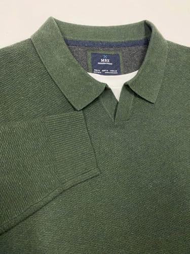 Men's Sweaters - Men's Hunter Green Collared Knit Sweater3