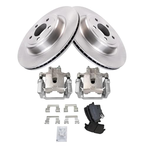 Image of TRQ Rear Brake Pad and Rotor Set Semi Metallic Rotors Calipers Compatible with 2006-2014 Dodge Charger 2007-2008 Magnum