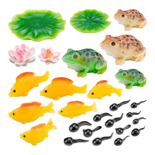 WSDMAVIS 1Set Creative Mini Artificial Pond Accessories Mini Koi Fish Floating Lotus Tiny Frog Tadpole Figurines Outdoor Pond Decoration Cute Water Lily Pads Figurines for Your Garden DIY Charms