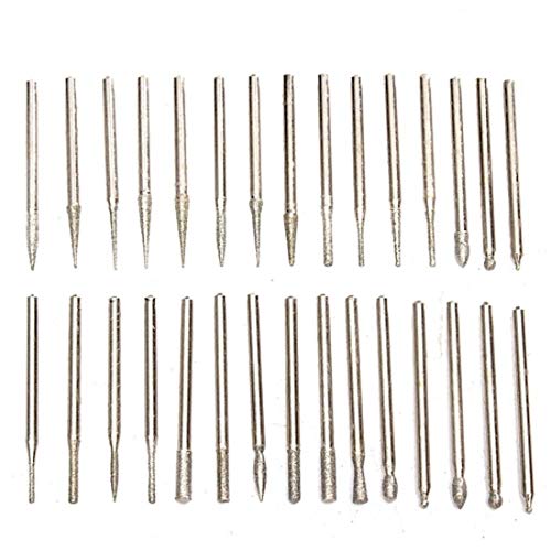 Image of DIY Crafts 30 Pieces Rotary Tool Bits - Diamond Tipped Deburring and Engraving Set - For a Range of Surfaces in a Variety of Sizes (Shape No # 8, Diamond Burr)