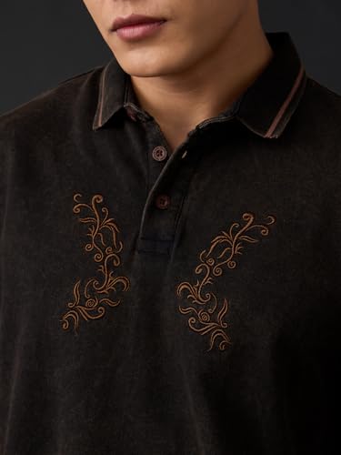 Image of The Souled Store Originals: Bommai Men and Boys Short Sleeve Collared Neck Brown Graphic Printed Vintage Fade Cotton Heavy Gauge Streetwear Casual Breathable Oversized Polos