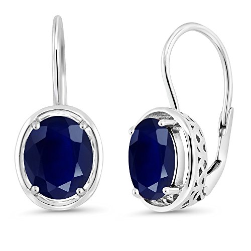 Gem Stone King 925 Sterling Silver Blue Sapphire Dangle Earrings For Women (5.00 Cttw, Gemstone Birthstone, Oval 9X7MM)