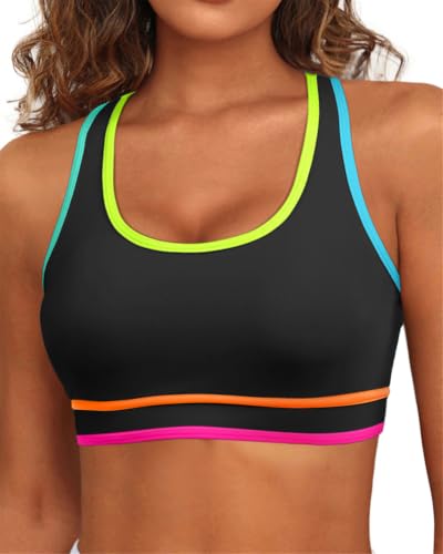 Image of Holipick Women's Sports Bra Bikini Tops Racerback Swim Top Scoop Neck Bathing Suits Top Modest Padded Crop Tops Swimsuit Only