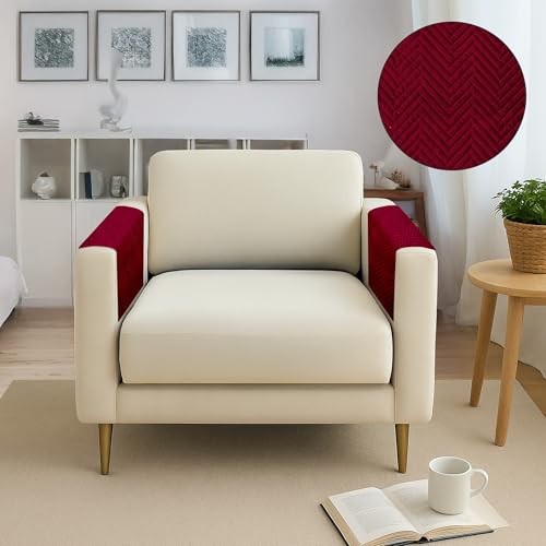 Image of Amazon Basics - Velvet Quilted Sofa Armrest - Set of 2 | Multi-Layered Fabric | 70cm x 70cm | 350 GSM | Color - Maroon