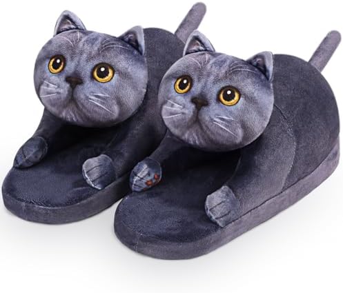 Funny Fuzzy Cat Slippers for Women - Fluffy House Shoes, Cute Animal Slippers for Indoor & Outdoor, Soft Non-Slip, Cat Gifts for Lovers, Christmas Gifts for Girls/Mom/Men
