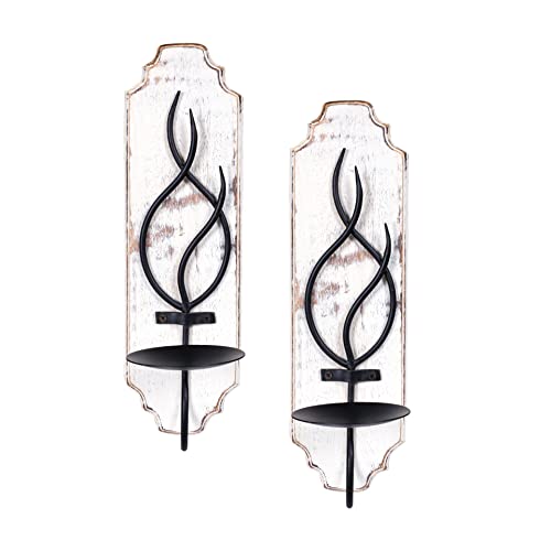 Nautical Sconces Wall Decor - Set Of 2 Rustic Coastal Farmhouse Candle Holders For Decoration, Distressed Ocean Theme Wall-Mount Candleholders For Bedroom Or Bathroom Décor Disstres White And Black #TOP9