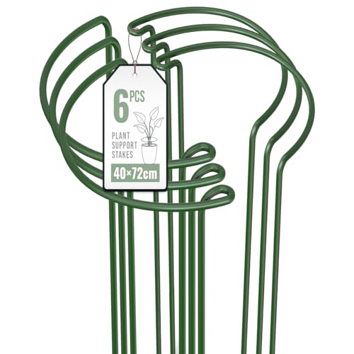Vivo Technologies 6 Pack Plant Support Stakes 40×72cm Metal Plant Supports Ring Cage for Garden Sturdy Half Round Garden Plant Supports for Vegetable Tomatoes Peony Roses Lavender Flowers