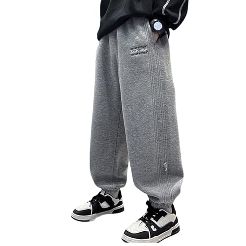 Boy's Wide Leg Sweatpants Fashion Soft Drawstring Elastic Waisted Sweat Pants Casual Loose Solid Color Active Jogger Pants,Grey,11-12 Years