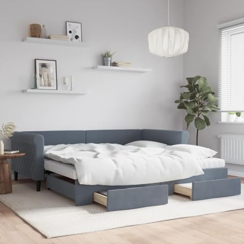 sephironlbb Sofá cama extensible gris oscuro 100 x 200 cm, sofá cama de terciopelo con 2 cajones, marco de metal y madera, incluye 2 colchones de espuma para invitados