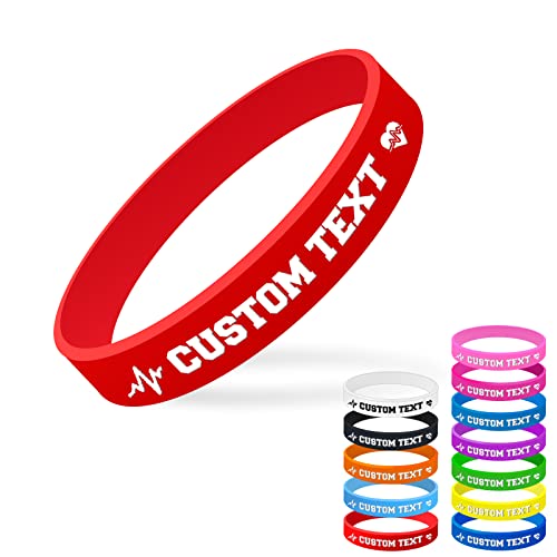 SXLONG Personalised Silicone Bracelet - Custom Silicone Wristbands, Personalised Wristbands, ID Wristbands for Kids with Text/Phone Number Custom Rubber Bracelets for Events, Motivation, Gifts(red)