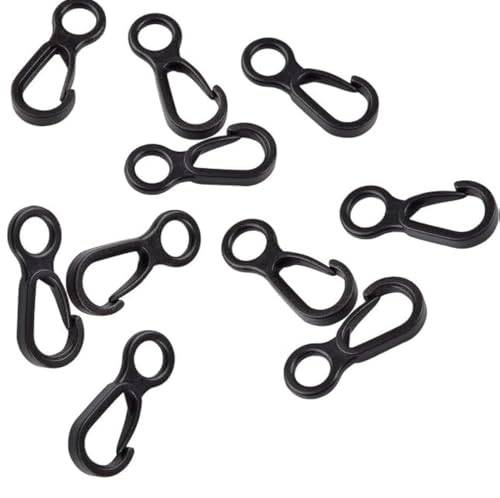 10pcs Black Plastic Snap Clip Carabiner Buckles, Multifunction Outdoor Tent Hooks for Camping, Lights Hanging, Heavy Duty