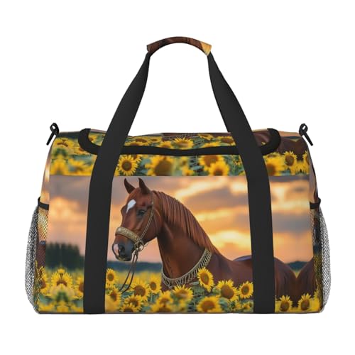Beautiful Horse Sunflowers Duffle Bag Foldable Travel Tote Bag Carry On Large Weekender Overnight Bags Waterproof Gym Bag For Women Men2