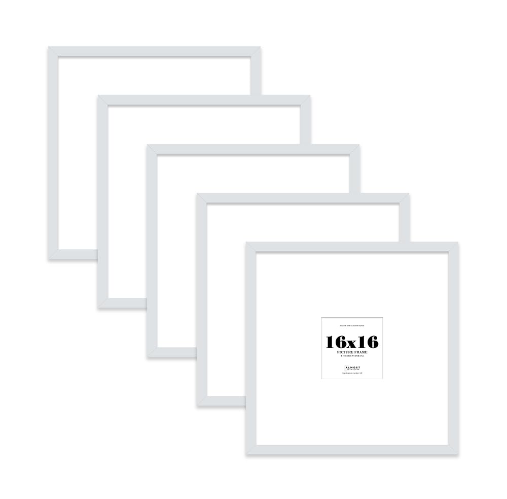 16x16 Light Grey Picture Frame with Large Mount for 5x5 Photos, Prints - Modern Square Wall Frame, Set of 5