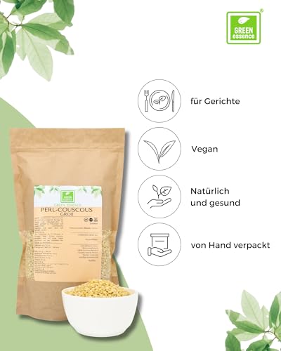 Perlencouscous groß von der Grünen Essenz- Couscous Perlen - Perl Couscous kaufen - Israeli Pearl-Couscous groß - Pearl Cous Cous (1 Kilogramm)