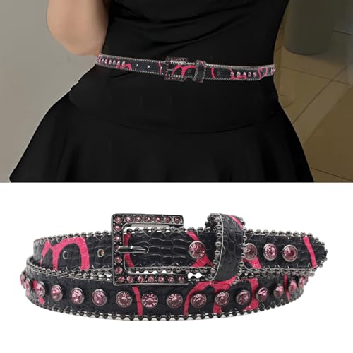 Punk PU Waist Belt Heavy Duty Hip Hop Skinny Belt Waistband Glinting Buckle With Encrusted Rhinestones2