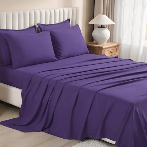 Litanika Comforter King Size Set Purple - 7 Pieces Bed in a Bag King Bedding Comforter Sets, Plain Lightweight Bed Set with Comforter, Sheets, Pillowcases & Shams