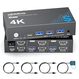 HDMI KVM Switch 2 Monitors 2 Computers, USB 3.0,4K@60Hz KVM Switches Sharing of Dual Monitors Keyboard Mouse and Printer Between 2 Computers，with EDID，2 USB Cables and Controller -S7232H2