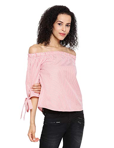 Image of oxolloxo Women's Off-Shoulder Cotton Striped Top