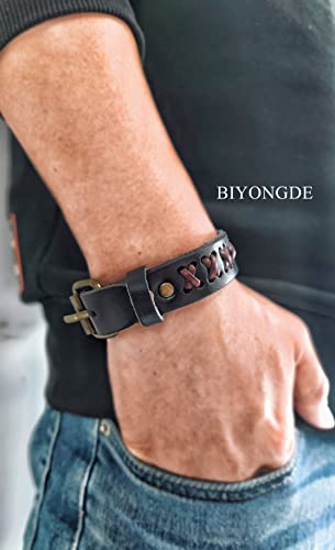 Mens Leather Wristband Bangle Bracelet Interwoven with Black Leather, Buckle Clasp, Cool Stylish3