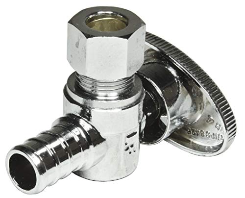 Image of Heavy Duty Chrome Plated Brass 1 /4 Turn Angle Valve 1 /2 inch PEX B In x 3 /8 inch COMP Out (5 Pack)