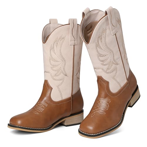 femflame Toddler Cowboy Boots Kids Cowboy Boots for Boys Girls Square Toe Mid Calf Riding Shoes Little Kid/Big Kid