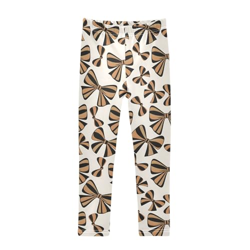 Black Brown Stripe Bow Girls Leggings Soft Stretch Workout Yoga Dance Pants for Kids Casual Tights