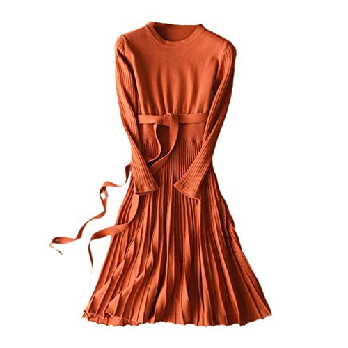 Robe de printemps femme pull tricot cachemire jupe longue rouge corail Kelsiop L