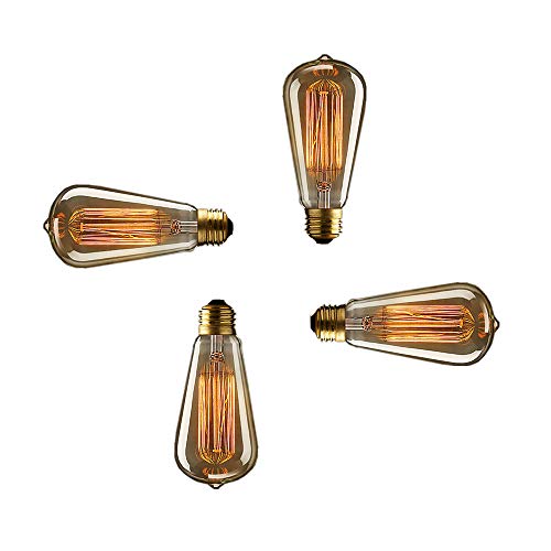 Wings of wind - Vintage Bombilla Retro Estilo Old Edison Estilo E27 Tornillo ST64 19 anclas 40W 220V, Filament Glass Antique Lamp 4 Pack