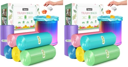 Image of 8 Gallon 330 Counts Clear Colorful Trash Bags Kitchen Garbage Bags by Teivio, fit 25-30Liter Bathroom Trash Can Bin Liners, Plastic Bags for home office kitchen，Multicolor (Pack of 2)
