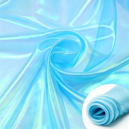Bocguy Tela de organza de 5 x 1,5 m, venta por metros, tela de tul brillante mágica, tela holográfica para faldas de mesa, cortinas, manteles, vestidos, disfraces, bodas, escenarios, decoración (azul
