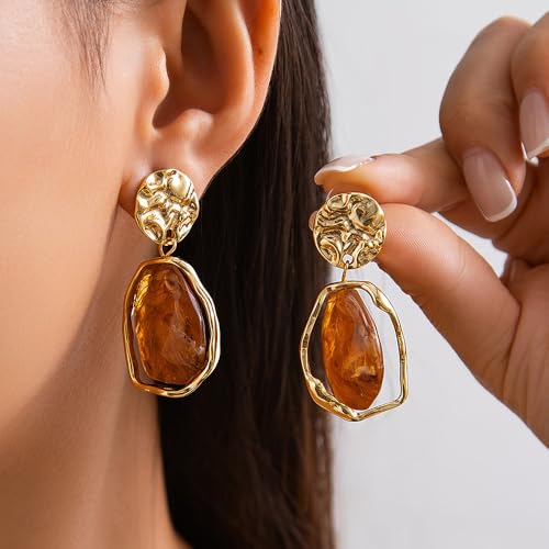 Dainty Irregular Crystal Drop Dangle Earrings for Women Trendy, Statement Chunky 14K Gold Dangly Asymmetric Geometric Zircon Earrings Vintage Jewelry3