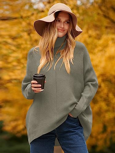 Image of ANRABESS Womens Casual Fall Sweater Turtleneck High Neck Batwing Sleeve Oversized Sweater Dress