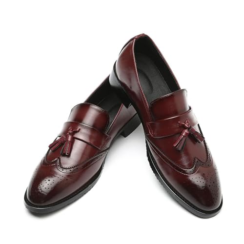 ByErz Men Loafers Classic Leather Business Foraml Dress Office Casual Slip on Brogue Shoes with Tassel2