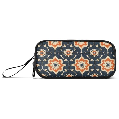 Bolsas grandes de nailon estilo Dunhuang estilo chino con flores azul marino y naranja, gran capacidad, estuche escolar, papelería escolar para mujer universitaria