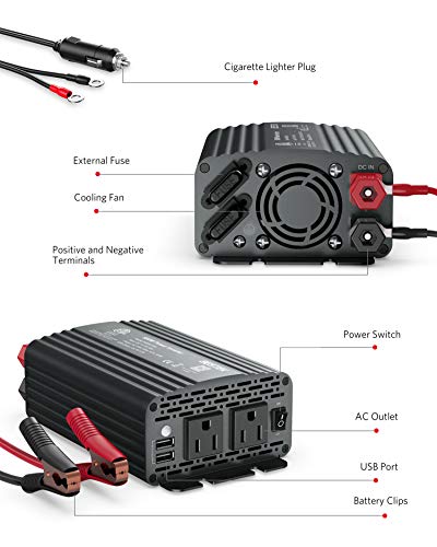 BESTEK 500W Power Inverter DC 12V to 110V AC Converter with 4.8A Dual USB Car Charger ETL Listed (Grey)