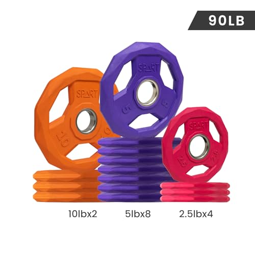 Image of SPART Color Coded Weight Plate 2-Inch Rubber Coated Olympic Grip Plate for Barbell, Solid Cast Iron Weight Plates for Strength Training, Weightlifting, Crossfit, Home Gym, 2.5LB /5LB /10LB /25LB /35LB /45LB, Pair