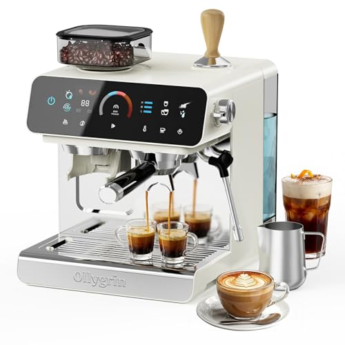 Ollygrin Semi-Automatic Espresso Machine with Grinder, 2-in-1 Coffee Machiner with Milk Frother, 20...