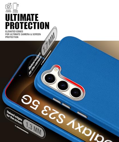 Image of WOW IMAGINE Back Cover for Samsung Galaxy S23 5G | Shockproof Tough Leather Texture Hard Mobile Case | Ultra Slim Non-Slip Grip | Inner Velvet Fabric | Metal Camera Ring - Blue