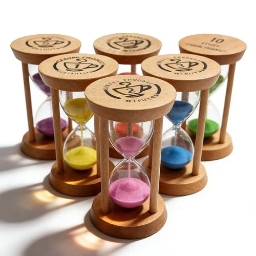 Set di 6 timer a clessidra, 30s/1/2/3/5/10 minuti, clessidra in legno, piccola aula, timer e decorazione da tavolo per bambini, lavarsi i denti, apprendimento, giochi, cucina