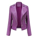 XTZLTY Damen Lederjacke, Damen Motorrad Kurze PU Moto Biker Mantel Tailliert Slim Outwear,Lila,XXL