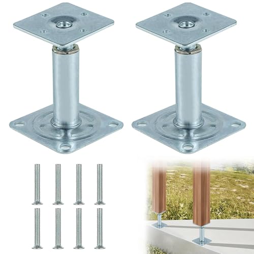 Pfostenträger HöHenverstellbar 2 Stück Stützenfuß Verstellbar 100-130 mm,Balkenschuh mit Schrauben für Zäune,Unterstände,Carports,Pergolen,Bauarbeiten,Dickwandiger Verzinkter Stahl