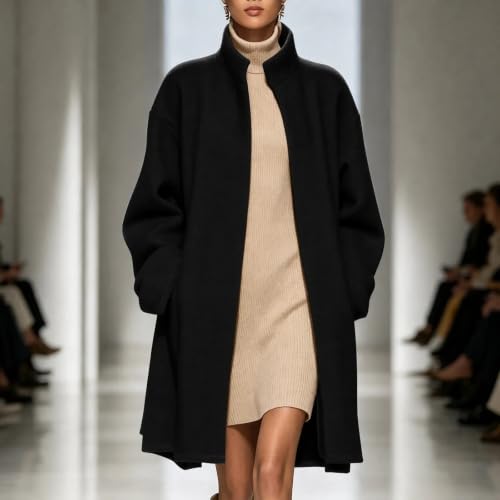 YRAETENM Women Mid Length Wool Coat Chic Outerwear for Fall Winter - image 2