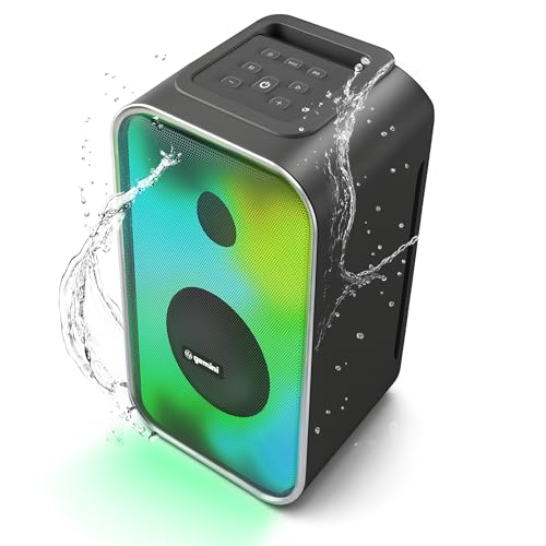 Gemini Portable Bluetooth Party Speaker with LED Lights - 600W Peak Power, 6Hr Battery, IPX5 Waterproof, USB/AUX/FM Radio for Outdoor BBQ Pool Parties (GNV-60)