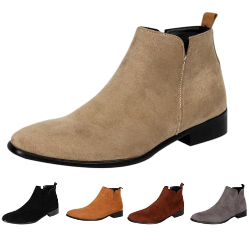 Zapatos de hombre Elegantes Deportivos, Botines para Hombre de Gamuza Sin Cordones Botas Chelsea Veganas Botas de Senderismo Zapatos Casuales Cálidos Botas Occidentales de Cuero Antideslizantes