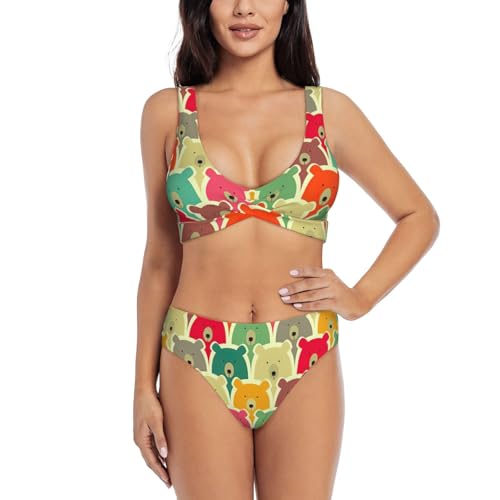 Bikini deux pièces ours colorés anti-irritation - Maillot doux pour peau sensible