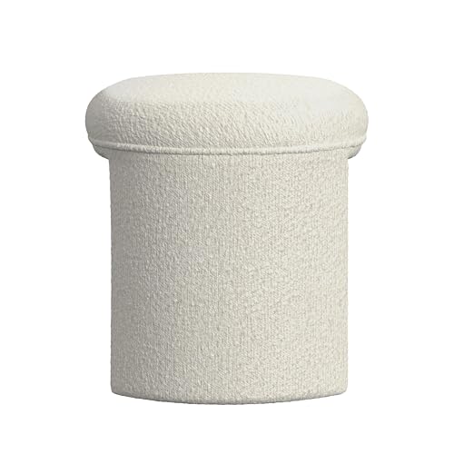 Image of HomePop 24 inch Quinn Modern Ottoman - Cream White Boucle