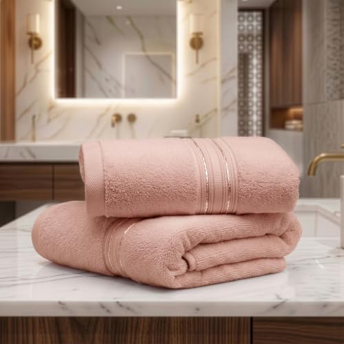 Image of LANE LINEN 575 GSM 100% Cotton Hand Towel 2PC - Peach | Zero-Twist Weave, True 60x40cm Each, Quick Dry & Absorbent, Ideal for Gym & Daily Use